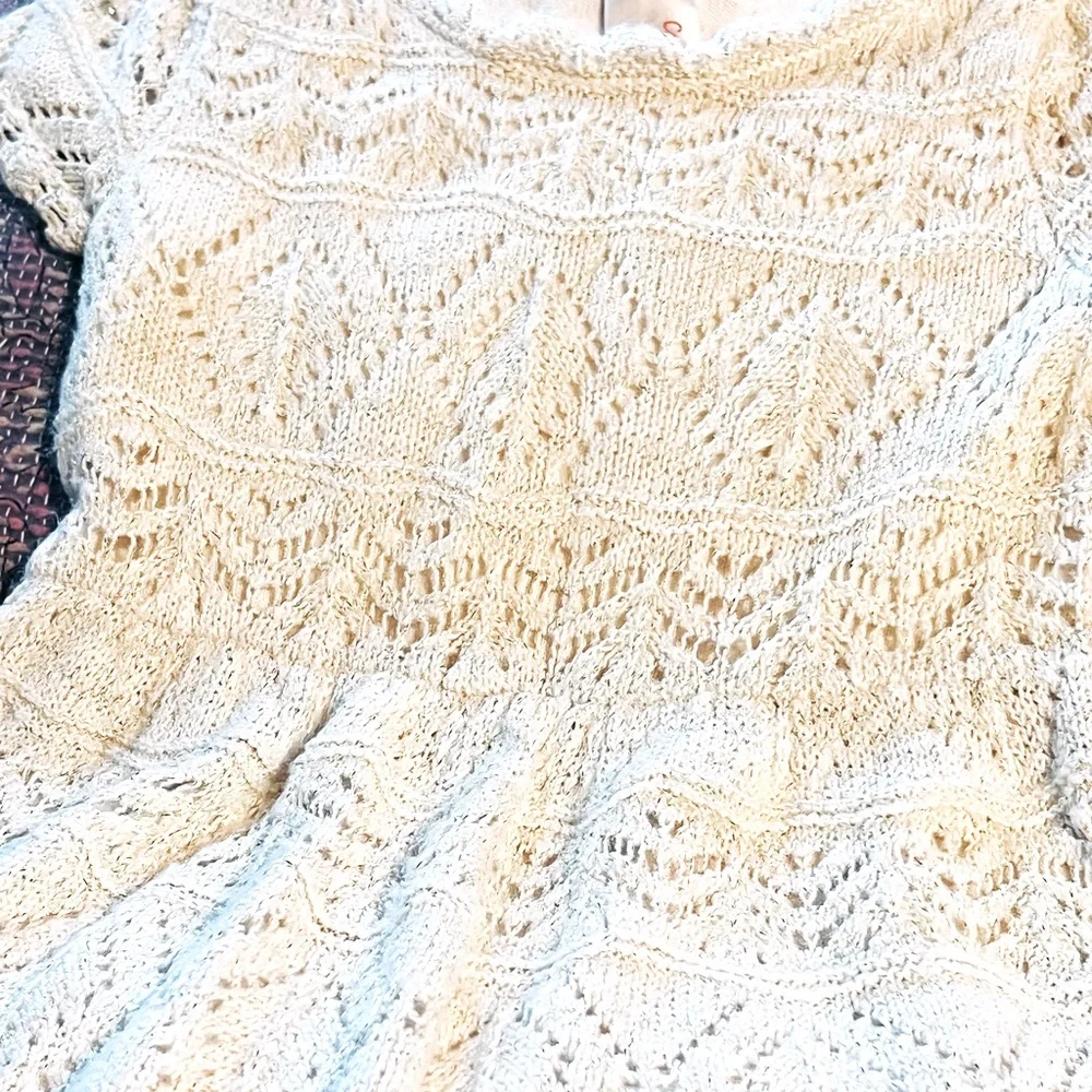 Cream/Ivory Crochet Sweater Dress w/ Cap Sleeves and Metallic Gold Threads - Picture 6 of 6